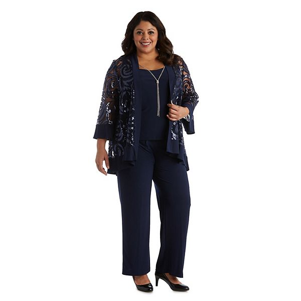 Plus Size R&M Richards 3Piece Mock Tank Top, Swing Jacket, & Pant Set