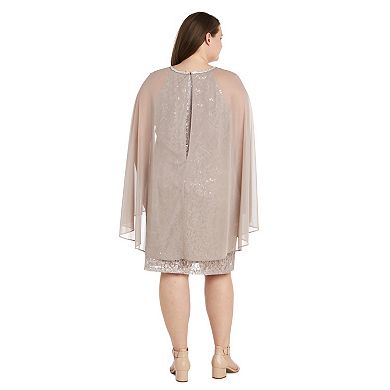 Plus Size R&M Richards Sequin Lace Dress with Chiffon Cape