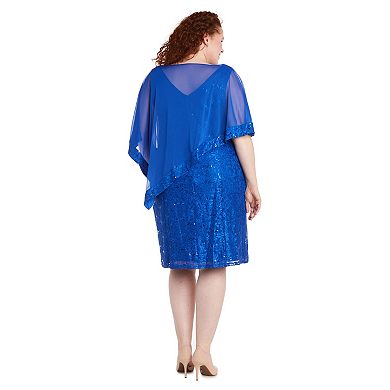 Plus Size R&M Richards Lace Dress with Sheer Poncho