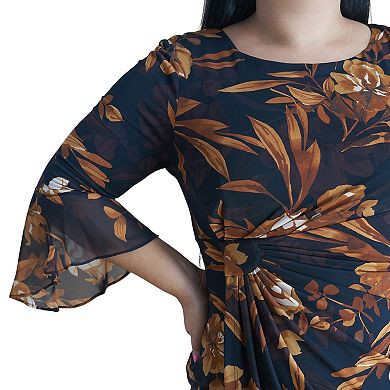 Petite Connected Apparel Bell Sleeve Faux Wrap Dress