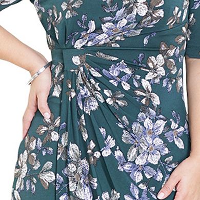 Petite Connected Apparel Elbow Sleeve Faux Wrap Dress