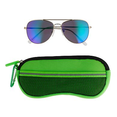 Boys Pan Oceanic Silver Aviator Sunglasses & Case Set