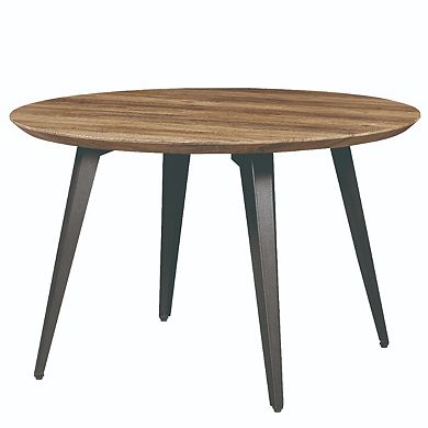 LeisureMod Ravenna Modern Round Wood 47" Dining Table With Metal Legs