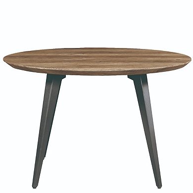 LeisureMod Ravenna Modern Round Wood 47" Dining Table With Metal Legs