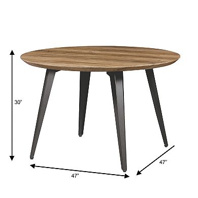 LeisureMod Ravenna Modern Round Wood 47" Dining Table With Metal Legs