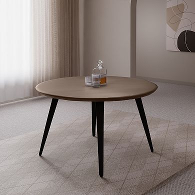 LeisureMod Ravenna Round MDF Wood 47" Dining Table With Metal Legs