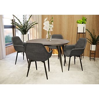 LeisureMod Ravenna Round MDF Wood 47" Dining Table With Metal Legs