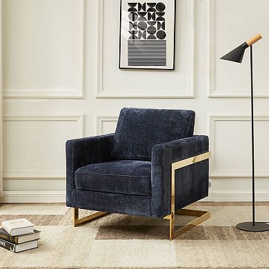 Leisuremod Lincoln Boucle Accent Armchair With Gold Stainless Steel Frame And Removable Back Cushion