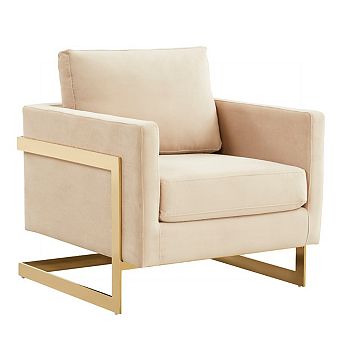Leisuremod Lincoln Boucle Accent Armchair With Gold Stainless Steel Frame And Removable Back Cushion