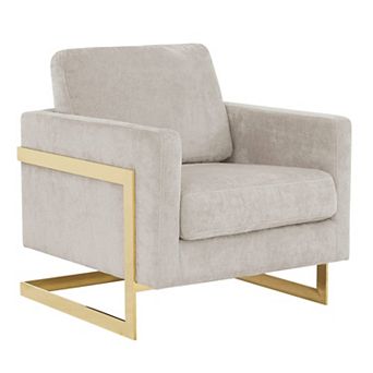 Leisuremod Lincoln Boucle Accent Armchair With Gold Stainless Steel Frame And Removable Back Cushion