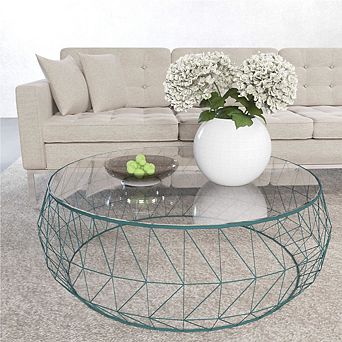 LeisureMod Malibu Modern Round Glass Top Coffee Table With Metal Base