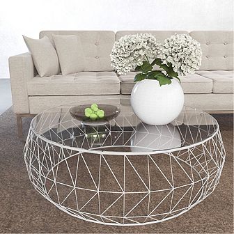 LeisureMod Malibu Modern Round Glass Top Coffee Table With Metal Base