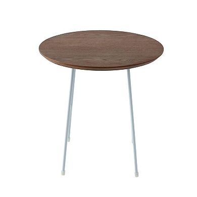 LeisureMod Rossmore Modern Round Side Table With White Steel Frame