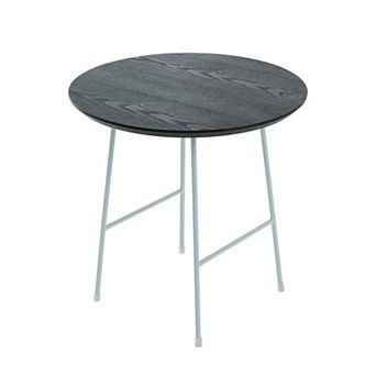 LeisureMod Rossmore Modern Round Side Table With White Steel Frame