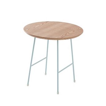 LeisureMod Rossmore Modern Round Side Table With White Steel Frame