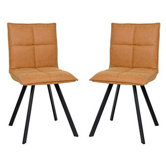 LeisureMod Wesley Modern Leather Dining Chair With Metal Legs Set of 2