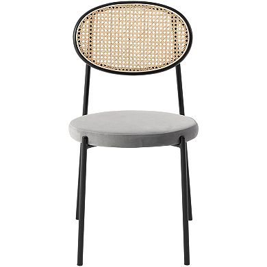 LeisureMod Euston Modern Wicker Dining Chair with Velvet Round Seat Set of 2