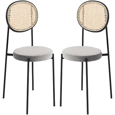 LeisureMod Euston Modern Wicker Dining Chair with Velvet Round Seat Set of 2
