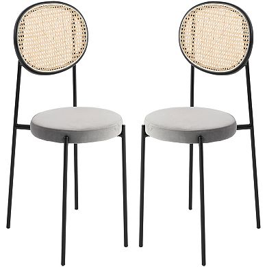 LeisureMod Euston Modern Wicker Dining Chair with Velvet Round Seat Set of 2