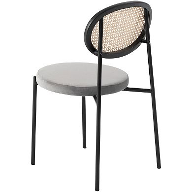 LeisureMod Euston Modern Wicker Dining Chair with Velvet Round Seat Set of 2