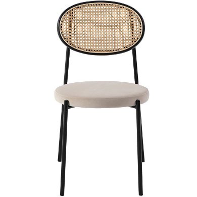 LeisureMod Euston Modern Wicker Dining Chair with Velvet Round Seat Set of 2