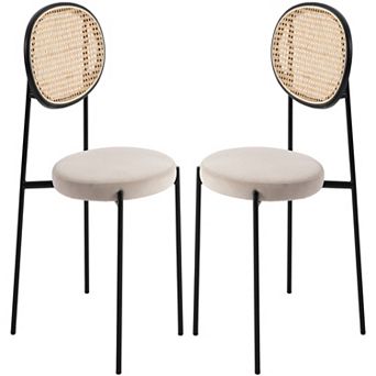 LeisureMod Euston Modern Wicker Dining Chair with Velvet Round Seat Set of 2