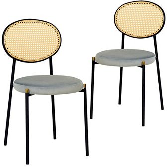 LeisureMod Euston Modern Wicker Dining Chair with Velvet Round Seat Set of 2