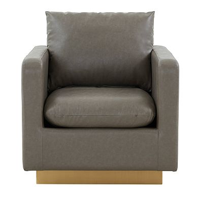 LeisureMod Nervo Leather Accent Armchair With Gold Frame