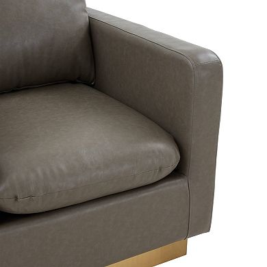 LeisureMod Nervo Leather Accent Armchair With Gold Frame