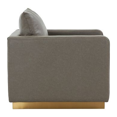 LeisureMod Nervo Leather Accent Armchair With Gold Frame