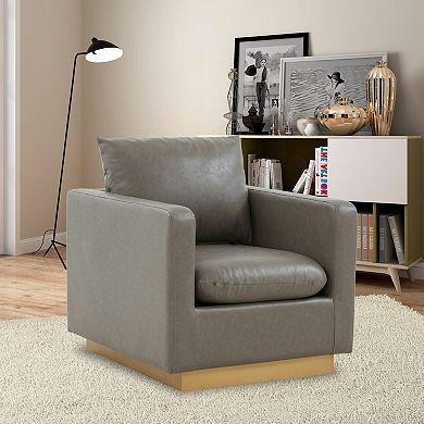LeisureMod Nervo Leather Accent Armchair With Gold Frame