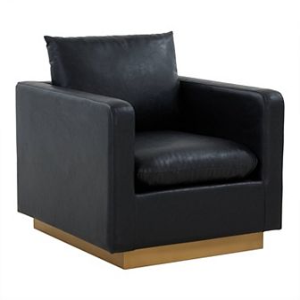 LeisureMod Nervo Leather Accent Armchair With Gold Frame