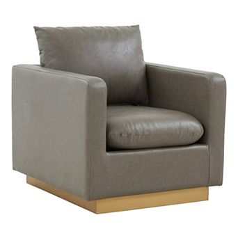 LeisureMod Nervo Leather Accent Armchair With Gold Frame