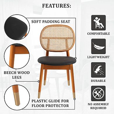 LeisureMod Holbeck Wicker Dining Chair with Upholstered Leather Seat