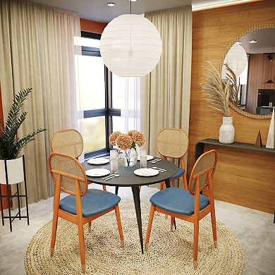 LeisureMod Holbeck Wicker Dining Chair with Upholstered Leather Seat