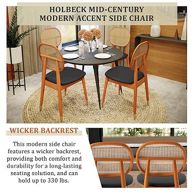 LeisureMod Holbeck Wicker Dining Chair with Upholstered Leather Seat