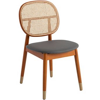 LeisureMod Holbeck Wicker Dining Chair with Upholstered Leather Seat