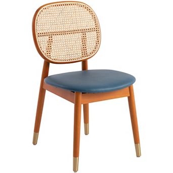 LeisureMod Holbeck Wicker Dining Chair with Upholstered Leather Seat