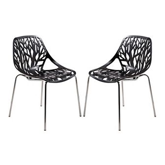LeisureMod Modern Asbury Dining Chair w/ Chromed Legs, Set of 2