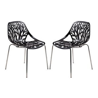 LeisureMod Modern Asbury Dining Chair w/ Chromed Legs, Set of 2