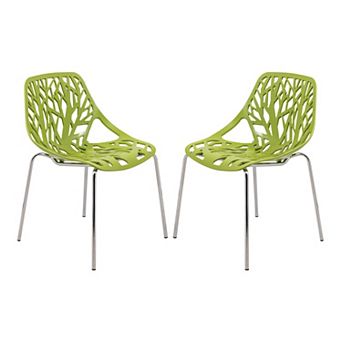 LeisureMod Modern Asbury Dining Chair w/ Chromed Legs, Set of 2
