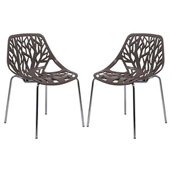 LeisureMod Modern Asbury Dining Chair w/ Chromed Legs, Set of 2