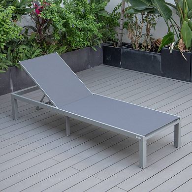 LeisureMod Marlin Patio Chaise Lounge Chair With Grey Aluminum Frame