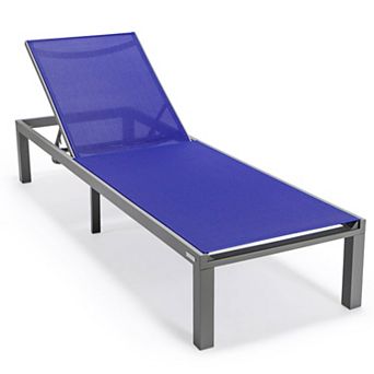 LeisureMod Marlin Patio Chaise Lounge Chair With Grey Aluminum Frame