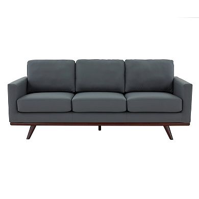 LeisureMod Chester Modern Leather Sofa With Birch Wood Base