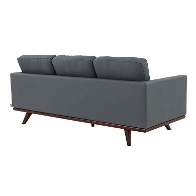 LeisureMod Chester Modern Leather Sofa With Birch Wood Base