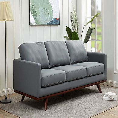 LeisureMod Chester Modern Leather Sofa With Birch Wood Base