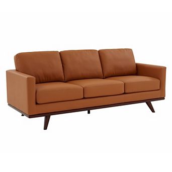 LeisureMod Chester Modern Leather Sofa With Birch Wood Base