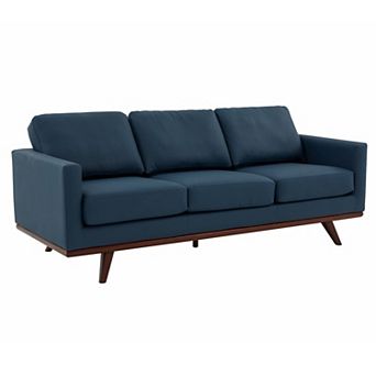 LeisureMod Chester Modern Leather Sofa With Birch Wood Base