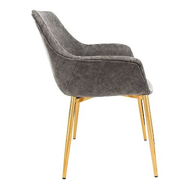 LeisureMod Markley Modern Leather Dining Arm Chair With Gold Metal Legs Set of 2